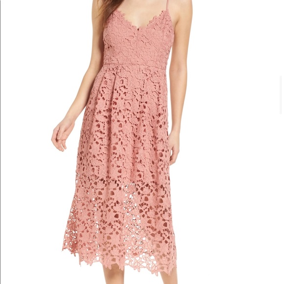 ASTR Lace Midi Dress in Dark Blush